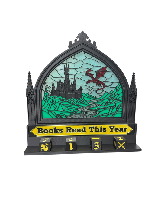 Fantasy Book Tracker with Tea Light Holder | Books Read This Year Counter | Gothic Reading Tracker with 8 Dice