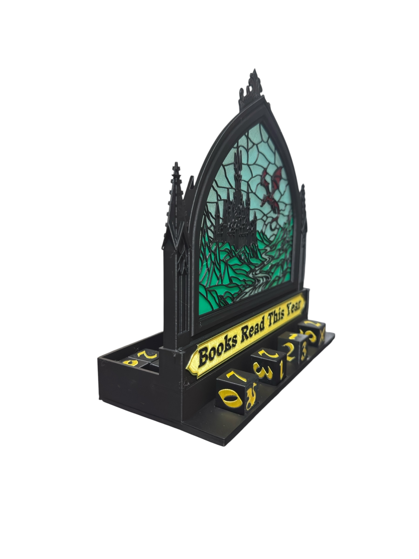 Fantasy Book Tracker with Tea Light Holder | Books Read This Year Counter | Gothic Reading Tracker with 8 Dice