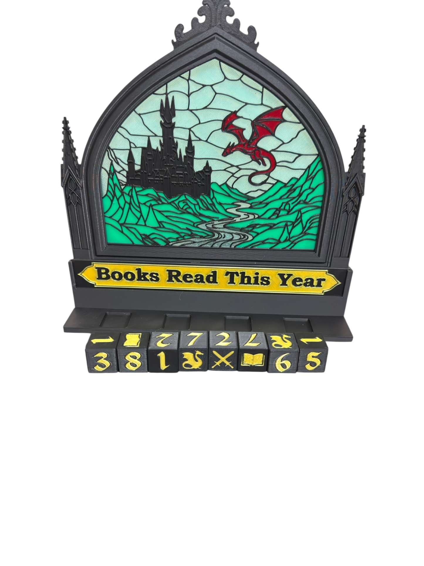 Fantasy Book Tracker with Tea Light Holder | Books Read This Year Counter | Gothic Reading Tracker with 8 Dice