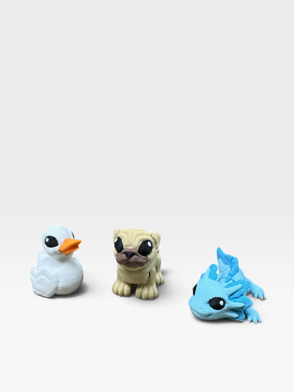 Example duck, pug and dragon Pocket Pals