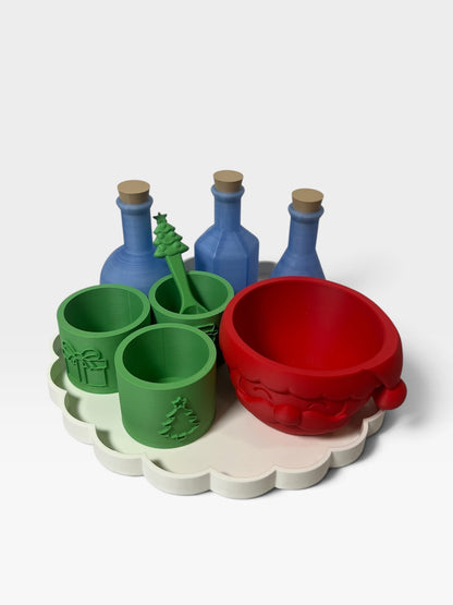 Christmas potion making set with Santa bowl green mixing cups and spoon