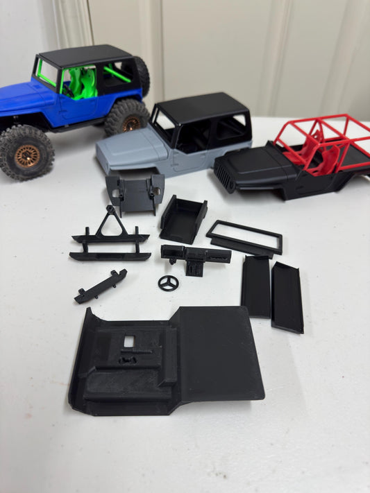 3D Printed TJ Half Door Body Kit for SCX24  Fits Deadbolt Chassis | Jeep Style RC Body with Interior, Roll Cage & Accessories