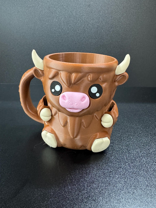 Highland Cow Ice Cream Pint Holder  3D Printed Cow with Spoon Slots & Hidden Drawer  Cute Gift for Ice Cream Lovers