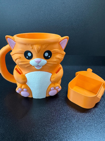 Cat Ice Cream Pint Holder | 3D Printed Cat with Spoon Slots & Hidden Drawer