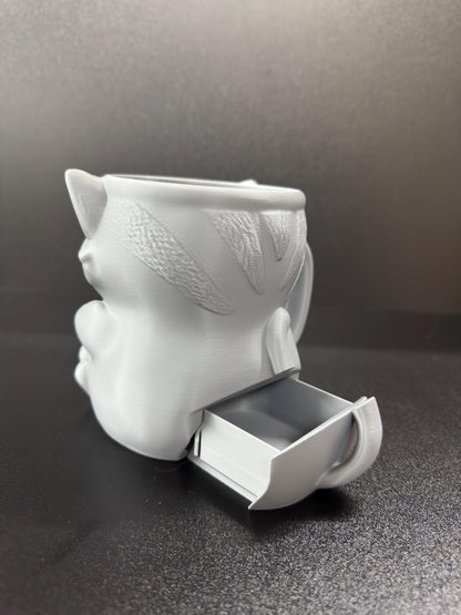 Cat Ice Cream Pint Holder | 3D Printed Cat with Spoon Slots & Hidden Drawer