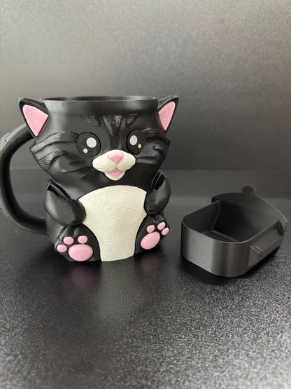 Cat Ice Cream Pint Holder | 3D Printed Cat with Spoon Slots & Hidden Drawer