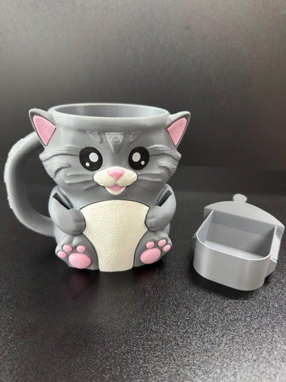 Cat Ice Cream Pint Holder | 3D Printed Cat with Spoon Slots & Hidden Drawer